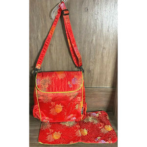 Frizzi Asian Shanghai Red Floral Rayon Diaper Bag Backpack Cross Body Convert